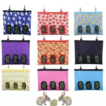 NEW Hanging Feeding Bag Pet Hay Bag for Guinea Pigs Small Animal Feeder Rabbit 3 Holes Food Dispensers Bag Rack Cage Accessories
