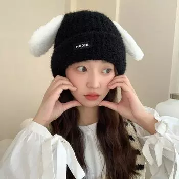 Новая шапка женская милая с ушками щенка вязаная шерстяная шапка зимняя теплая студенческая защита ушей холодная шапка One Size