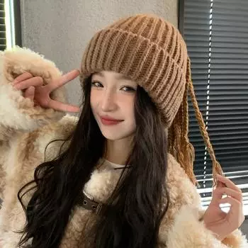 Новая шапка женская милая вязаная шапка из шерсти с плетением «косичка», однотонная универсальная зимняя шапка от холода average size