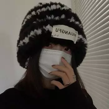 New hat female Korean version striped face small plush warm wool hat big head circumference ear protectors stacked hat male tide