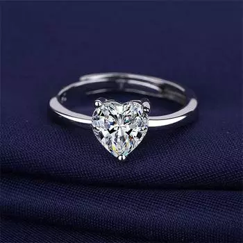 New Heart Shape Ring For Women All-match Jewelry S925 Silver Diamond Rings Adjustable Opening Couple Anniversary Gift