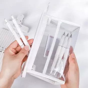 New High Aesthetic Double-layer Transparent PVC Pencil Case for Students Fashionable and Minimalist Stationery Storage Bag чёрный