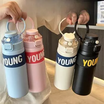 New High Appearance Level Stainless Steel Cup Student Water Cup Double Shot Jump Thermos Cup Women s Large Capacity Cup 650ml