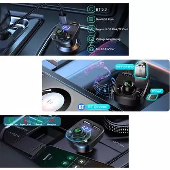 NEW High-end Car Charger Wireless Bluetooth 5.0 FM Transmitter Hands-Free Calling Radio Receiver Dual Usb Car Charger Mp3 Player