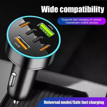 New High-end Digital Display Car With 4USB Car Charger Fast Phone Head Mobile 66w Charging PD Phone Adapter Car Mobile Charging