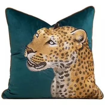 New High-end Embroidered Cushion Cover American Retro Leopard Decorative Pillowcase Couch Cushion Cover