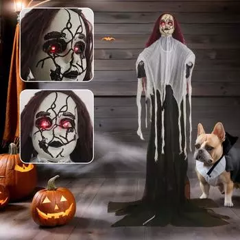 NEW High-end Life-Size Scary 57 Inch Halloween Animatronic Ghost Sound Bride Decorations Props With Layout Party Home Festi V1C8