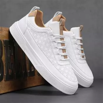 New high-end spring and summer breathable men s shoes platform trend board shoes casual men s non-slip spring and autumn white shoes 39 чистый белый