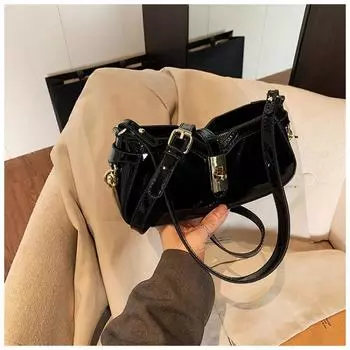 New high-end texture fashionable retro baguette bag shoulder messenger bag lock underarm bag women s bag чёрный