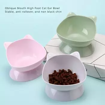 New High Foot Pet Bowl, Detachable and Washable, Anti Overturning, Drinking Water Bowl, Oblique Neck Protection Cat Food Bowl зелёный