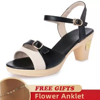 Новые женские римские сандалии на высоком каблуке, однотонные женские туфли, летняя модная пикантная вечеринка на платформе, женские сандалии 35 чёрный