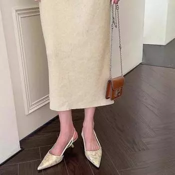 New high heels pointed back empty child Chinese embroidery green niche cold temperament sandals women s spring 35 зелёный