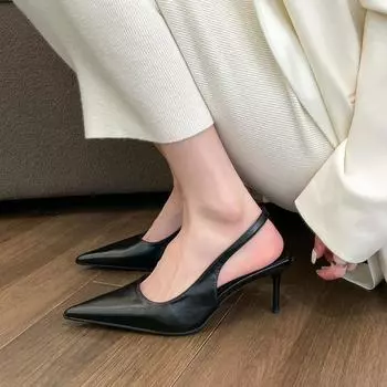 New High Heels White Pumps Women Summer Slingbacks Pointed Toe Party Shoes Woman Solid Thin Heeled Sandals Ladies Sandals 35