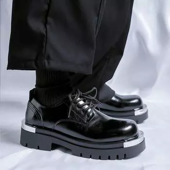 New High-quality leather trend men s shoes Leisure luxury Party outdoor activities stroll Elevated thick soled shoes 38 чёрный