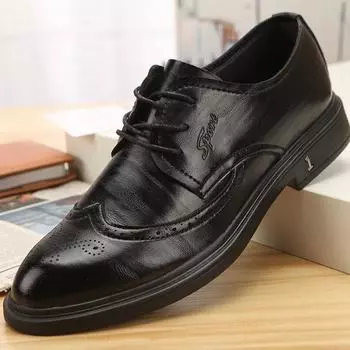 New High Quality Men s Leather Shoes with Pointed Shallow Mouth Versatile Casual Business Shoes, Fashionable Work Leather Shoes 38 чёрный