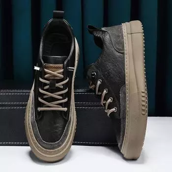 New High Quality Men Sneakers Luxury Brand Leather Men s Shoes Tenis Masculino 2024 Men Casual Shoes Breathable Skateboard Shoes 39 чёрный