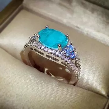 New High Quality Paraiba Rings Fashion Retro Blue Zircon Womens Ring Engagement Ring No. 6