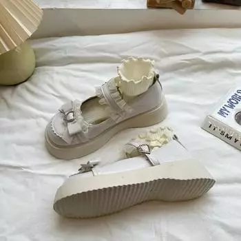 New High Quality Women Shoes Round Toe Fashion Women s Shoes Rubber Women s Shoe Thick Heel Bow Decoration Women s Shoes 34 бежевый