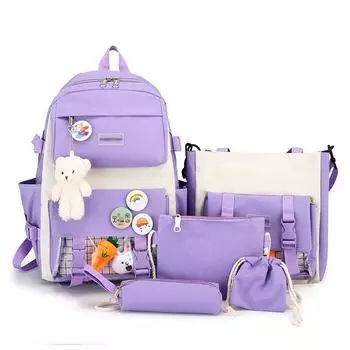 Новый школьный комплект из пяти предметов с несколькими отделениями, модный школьный ранец большой вместимости для учеников начальной школы, школьный ранец через плечо синий