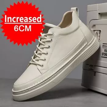 New High Top Men s Trendy Shoes Thick Soled Cowhide Leather Increased Height British Shoes High-end Business Men s Casual Shoes 37 бежевый