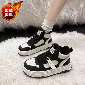 New high-top shoes women s winter velvet warm cotton shoes platform non-slip board shoes campus style casual sports shoes 35