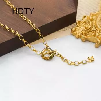 New hip-hop titanium steel ring inlaid with colored zircon necklace 18k gold personalized niche design necklace золотой