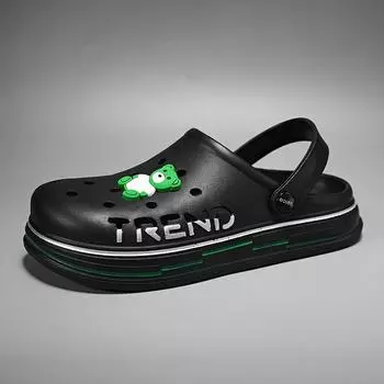 New hole shoes men s hollow cartoon bag head half slippers fashion outside thick-soled garden shoes 40-41 чёрный