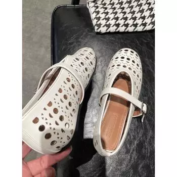 New hollow ballet shoes flat bottom one-word buckle shallow mouth Mary Jane shoes women s niche design single shoes 35