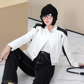 Новая кожаная куртка в гонконгском стиле, персонализированная модная цветная куртка в мотоциклетном стиле из искусственной кожи в стиле пэчворк M