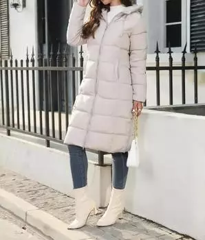 New Hooded Down Coats Women Medium Long Slim Fit Down Parkas Winter Warm Solid Casual Zipper Coat Stylish Outwear Autumn Jackets L