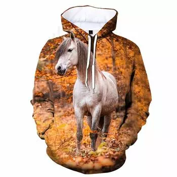 New Horse Hoodies Animal 3D Print Hoodie Men Women Streetwear Hooded Sweatshirts Oversized Pullovers Kids Tops Unisex Clothing S