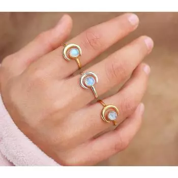New Hot Moonstone Ring Moon Phase Gem Ring opening adjustable