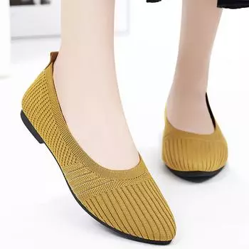 New Hot Sales Women Shoes 2024 Autumn Pointed Soft Sole Casual Shoes for Women Fashion Mesh Breathable Flat Shoes Zapatos Mujer 36 чёрный