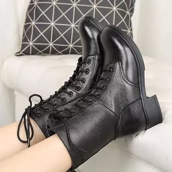 Новые популярные стильные модные женские ботинки с круглым носком из искусственной кожи с толстым дном, водонепроницаемые женские ботинки 0 2019 4 чёрный