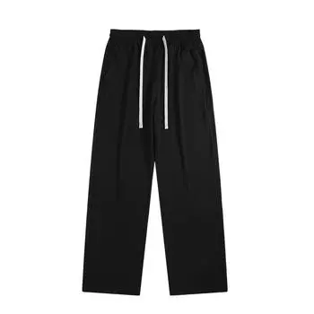 New Ice Silk Pants Summer Casual Pants Men s Thin Sports Pants Black Loose Tying Feet Nine-point Trousers M