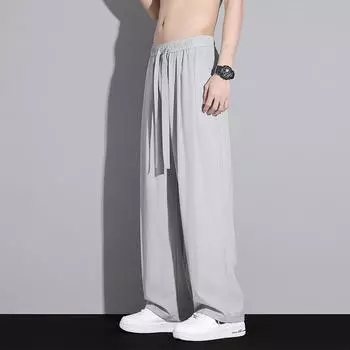 New Ice Silk Wide-leg Pants Versatile Trendy Men and Men Summer Trendy Thin Loose Straight Casual Drooping Pants Men S