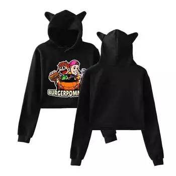 New Icrimax Pullover Girls Casual Cat Cropped Hoodies Female Long Sleeve Sweatshirts Crop Top Women s Hoodie Sexy Tops XS белый