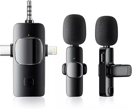 [New in 2025] 3-in-1 Wireless Lapel Microphone with 360° Sound Collection and Recording, Instant Connection, Audio-Video Sync, Noise Reduction,