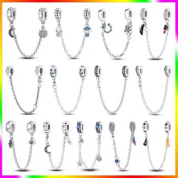 New in Star Moon Demon Eye Safety Chain Charm bead Fits Original Charm 925 Sterling Silver Bracelet Women s Fine Jewelry