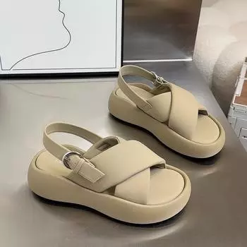 New in summer 2025, sandals for women, platform-soled fairies, Roman shoes for women, soft-soled cool slippers for women 35