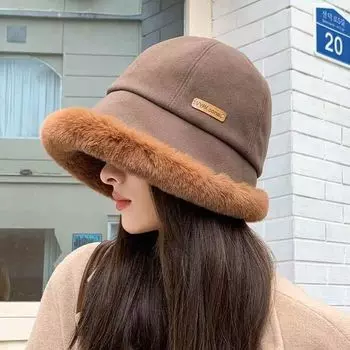 New Inner Velvet Hat Female Winter Warm Fisherman Hat Northeast Cold-Proof Thickened Mongolian Hat Make Your Face Look Smaller Basin Hat Brown Adjustable free size (55-59cm)