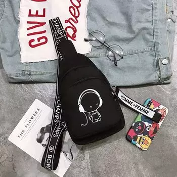 New Ins Canvas Crossbody Wide Shoulder Strap Fairy Artsy Black Music Kid