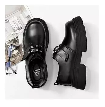 New Ins handsome small leather shoes British style Joker black leather platform tide men s shoes dress casual Derby shoes 38