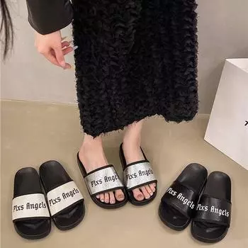 New ins simple casual student Hong Kong style letter cool slippers wear fashion casual word beach shoes 36 чёрный