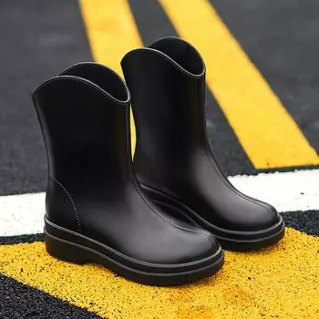 New Internet celebrity rain shoes medium tube women s non-slip waterproof rain boots water shoes rubber shoes wear-resistant work go out versatile 36 чёрный