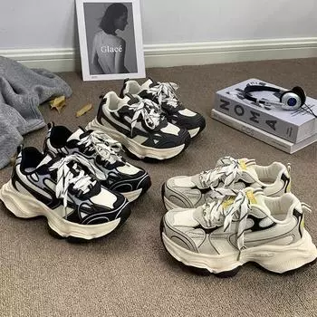 New Internet celebrity super fire fried street little women s shoes casual 2024 thick-soled heightening sports shoes show feet dad shoes women 35 чёрный