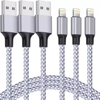 New iPhone Lightning Cable Set of 3 Charger Cable Max Fast Charging Lightning Disconnection Prevention Ultra High Durability [MFi Certified] 1.8M 2.4A