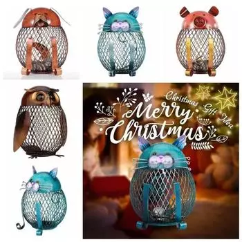 New Iron Art Animal Piggy Bank Painted Cartoon Cash Box Living Room Home Decoration Coin Bank