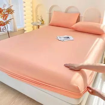 New Item Fitted Sheet Skin Milled Solid Color Bedspread Washable Cotton Mattress Cover360 Degree Multi-size Bedding with Elastic Only 2 pillowcases