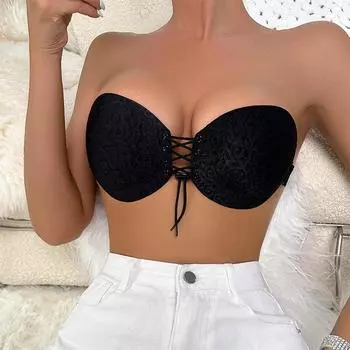 New jacquard pull rope chest sticker round cup solid color gathering non-slip back strap invisible bra source A